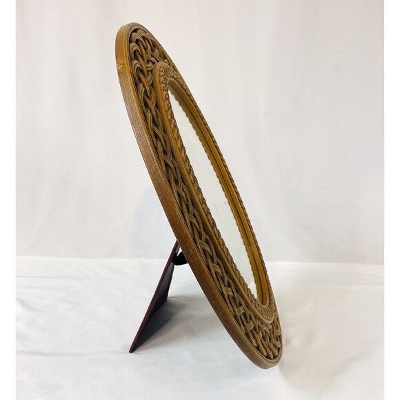 Vtg Faux Wicker Oval Mirror 1978 Home Interiors Homco Wall / Easel #2384 16.75" - Picture 3 of 6